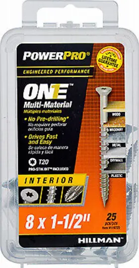 116722 Hillman Fasteners 5 Pack Power Pro One Interior Screws Flat Head Zinc-plated #8x1.5- Inch 25-pk. 116