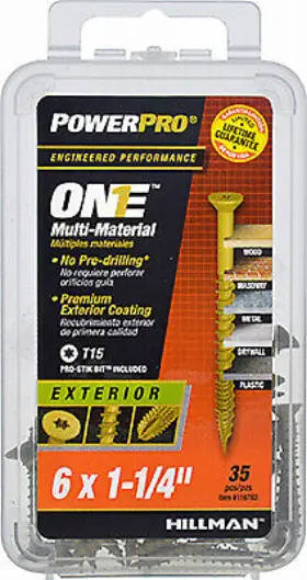 116783 Hillman Fasteners Power Pro One Exterior Screws Flat Head Bronze Epoxy Coated #6x1-1/4- Inch 35-pk
