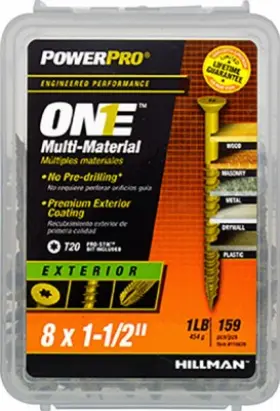 116826 Hillman Fasteners Power Pro One Screws Flat Head Bronze Epoxy Coated #8x1.5- Inch 164-pk. -116826