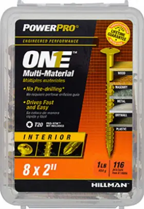 116959 Hillman Fasteners Power Pro One Interior Screws Wafer Head Yellow Zinc #8x2- Inch 116-pk. -116959