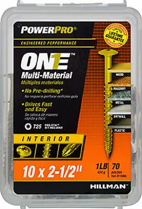 116966 Hillman Fasteners Power Pro One Interior Screws Wafer Head Yellow Zinc #10x2.5- Inch 68-pk