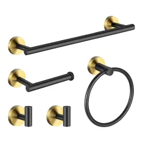 B0b7glhjzx Hinmood 5pcs Bathroom Hardware Set Black Gold Towel Bar Rack Ring Hook 16 Inch
