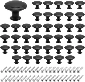 64484536 Hoypeyfiy 40 Pieces Round Drawer Pull Stainless Steel Kitchen Cabinet Door Large Black