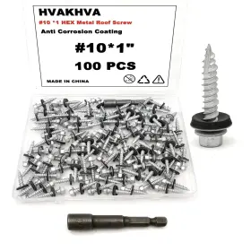 Hvakhva Mtf10 Metal Roof Screws #10 X 1 Inch 100 Pack With #10x1 Silver/metallic
