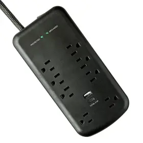 20812 Hyper Tough 8-outlet 2-usb 1a 1c Indoor Surge Protector 2440 J With 10ft