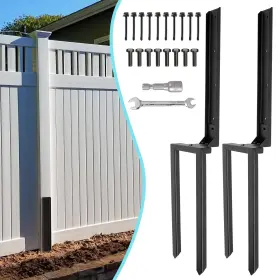 Fp92785 Icokin 2 Pcs Fence Post Repair Kit Heavy Duty Anchor With Black Powder-c
