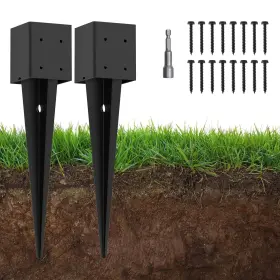 J08476 Icokin 2 Pack 4x4 Fence Post Anchor Ground Spike Heavy Duty 32 Inch Metal Base F