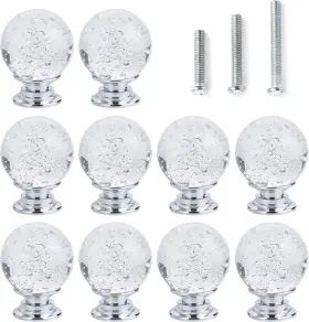 Ieik 710033279389 10 Pcs Crystal Cabinet Knobs Round Glass Bubbles Smooth Drawer Clear