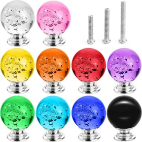 Hu-xi-49 Ieik 10 Pcs Colorful Cabinet Knobs Round Glass Bubbles 30mm Smooth
