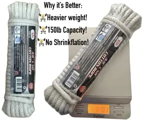 Iit 48710 Heavy Duty 50 Ft Cotton Rope 3/8 Inch 150 Lb Load Solid Braided Cord Boat Rv Camping