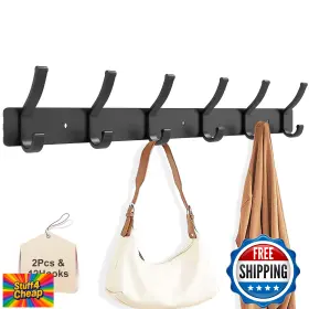 B0d7hkmggv Infixtree 2-pack Wall Mount Coat Rack Black All-metal 6 Dual Hooks Space-saving