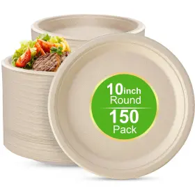 Jw10inntplts150 Jollwei 10 Inch Compostable Disposable Paper Plates 150 Pack Heavy Duty