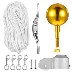 Am554669 Joutyfor 1 Flagpole Hardware Repair Parts Kit 50 Feet Halyard Rope 3 Inch Gold Ball 6 Zinc