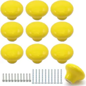 B231164 Joyangy 10pack Ceramic Cabinet Knobs 1.26inch/32mm Yellow Round 10 Pack