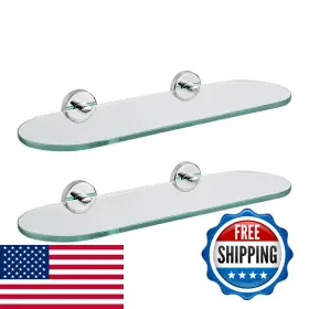 B0b73dknfj Jqk Bathroom Glass Shelf Brushed Steel Tempered Shower Storage 16 By 5
