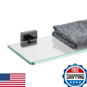 B0bzpmg16c Jqk Black Tempered Glass Bathroom Shelf 16x5 Inch Shower Storage 304 Stainless