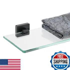 B0bzpmtlqj Jqk Black Tempered Glass Bathroom Shelf 20x5 Inch Shower Storage 304 Ss