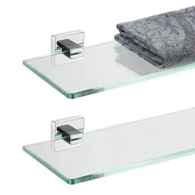 B0ck29blcg Jqk 20x5 Inch Floating Tempered Glass Bathroom Shower Shelf 304 Stainless Steel Moun