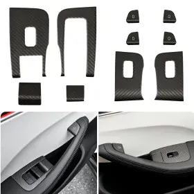 Jswan 711271874954 10pcs Carbon Fiber Car Window Glass Lift Button Trim Switch Cover Fit F
