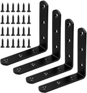 Ykypjm04-b80 Jubeiju 4 Pcs Black Stainless Steel L Bracket 3 X Inch Metal Corner Brace Joint Heavy