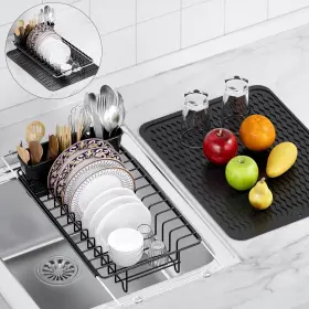 Kochwert Dr-001 Sink Dish Drying Rack Expandable Small Drainers With Silicone Ma