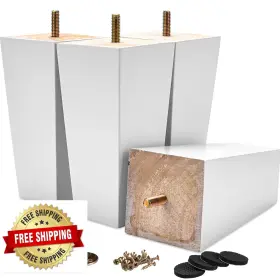 B0cbpdhn9d La Vane 4 Inch Wood Furniture Legs Set Of White Square Pyramid Replacement Feet