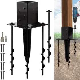 Fencepostanchor16 Ladech 16 No-dig 4 Ground Spike Post Anchors Powder-coated Steel Includes Corner