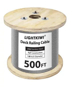 Y8384 Lightkiwi 500ft 1/8 Inch Cable 7x7 Strands Construction Braided Stainle