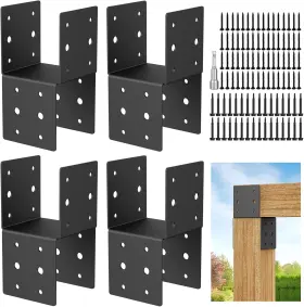 Lipshome 445024557506 4pcs Heavy-duty Post Brackets Kit - 4x4 Wood Deck Mounting 14-gauge Steel Base