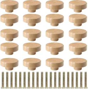 22111609 Litoexpe 20 Pieces Wood Knobs Flat Top Round Cabinet 1-1/2 Inch Natural