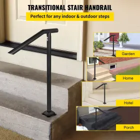 Livfitup 650971607083 Vevor 3ft Step Railing Iron Stair Handrail Floor Mounted Sturdy Black Arched Ha