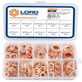 880083 Lordhardware 200pcs Copper Crush Metric Washers Assortment Kit Flat Sealing Washer M5 M6