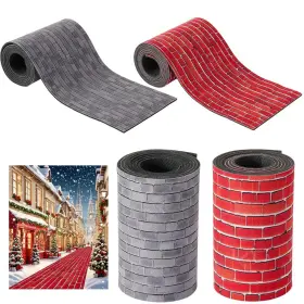 Lovyno 722898084763 4 Pcs Christmas Village Red Brick Road 47.2 X 4.7 Inch Miniature Street Land