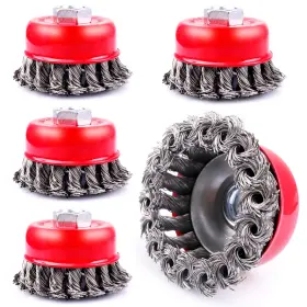 Lstopgo 795847718705 5 Pack 3 Inch Knotted Wire Cup Brush For 4 1/2 Angle Grinder 5/8 Inch-11 Thr