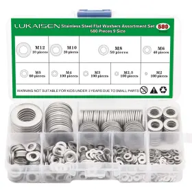 L-580s Lukaisen 304 Stainless Steel Flat Washers Set 580 Pieces 9 Sizes 580pcs Wahsers