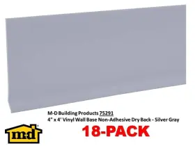 75291 M D Building Products M-d 4 Inch X 4ft Vinyl Wall Base Non-adhesive Dry Back - Silver Gray 18-pack