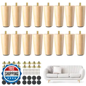 B0bt9l99lh Maitys 4 Inch Round Solid Wood Furniture Legs - 16 Pcs Replacement Chair Sofa Feet