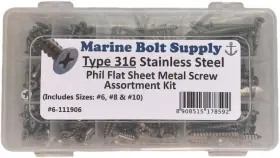 111906 Marine Bolt Supply Type 316 Stainless Steel Phillips Drive Flat Head One Size