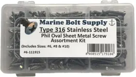 111915 Marine Bolt Supply Type 316 Stainless Steel Phillips Drive Oval Head Sheet One Size Silver