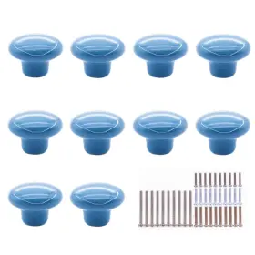 10pcs-blue-knobs Marstree 10 Pack Ceramic Cabinet Knobs Vintage Round 2.91 X 1.38 1.02 Inch Blue