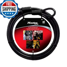 B000bd8iq4 Master Lock 72dpf Steel Cable With Looped Ends 15ft Black 1 Pack
