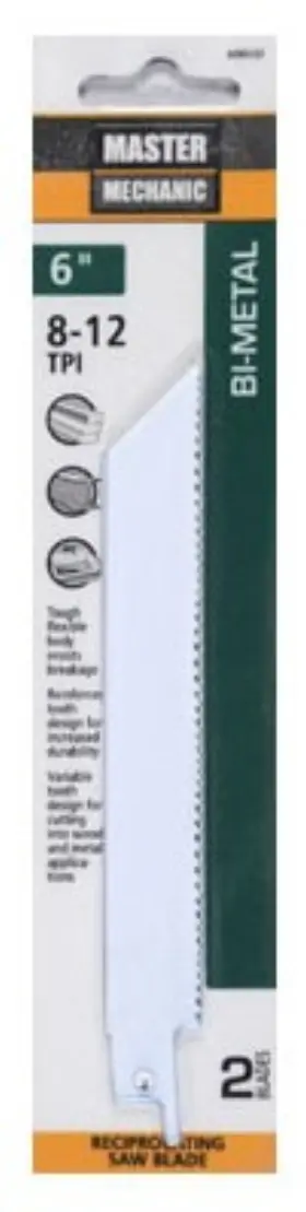 12-tpi Master Mechanic 698532 Reciprocating Saw Blades 6 Inch 8/12-tpi Bi-metal/cobalt 2-pk. -