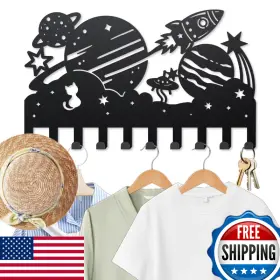 Mayjoydiy B0dc6l9ksf Space Planet Coat Rack Wall Mount Metal Rocket Cat Hooks For