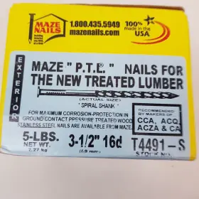 T4491s-5 Maze Nails 16d X 3-1/2 Inch 9 Ga Hot Dipped Galvanized 5lb Spiral Shank Lumber Deck