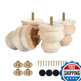 Michanco B0bxggzwty 3 Inch Unfinished Bun Feet Set Of 4 Wood Furniture Legs Replacement