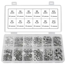 Wash400 Millennial Essentials Split Lock And Flat Washer Assortment Set 304 Stainless Steel 400 Silver