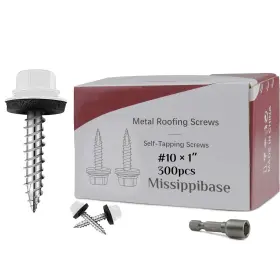 Jb104 Missippibase Metal Roofing Screws #10 1 Inch 300 Pcs White X Painted