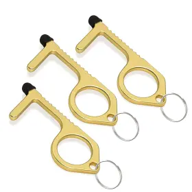Mobi Lock Mol-home-dor-open-gld-xx3-sml 3pcs Brass Door Opener Keychain Tool - Touchless Key For Handles Button Push