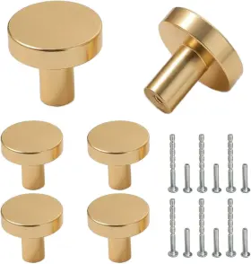 Mokife 721912610803 Cabinet Knobs Gold 6 Pack Round Brushed Brass Kitchen Pulls