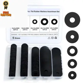Ru-120 Monigte 120pcs Flat Rubber Washers Assortment 30 Millimeters Black